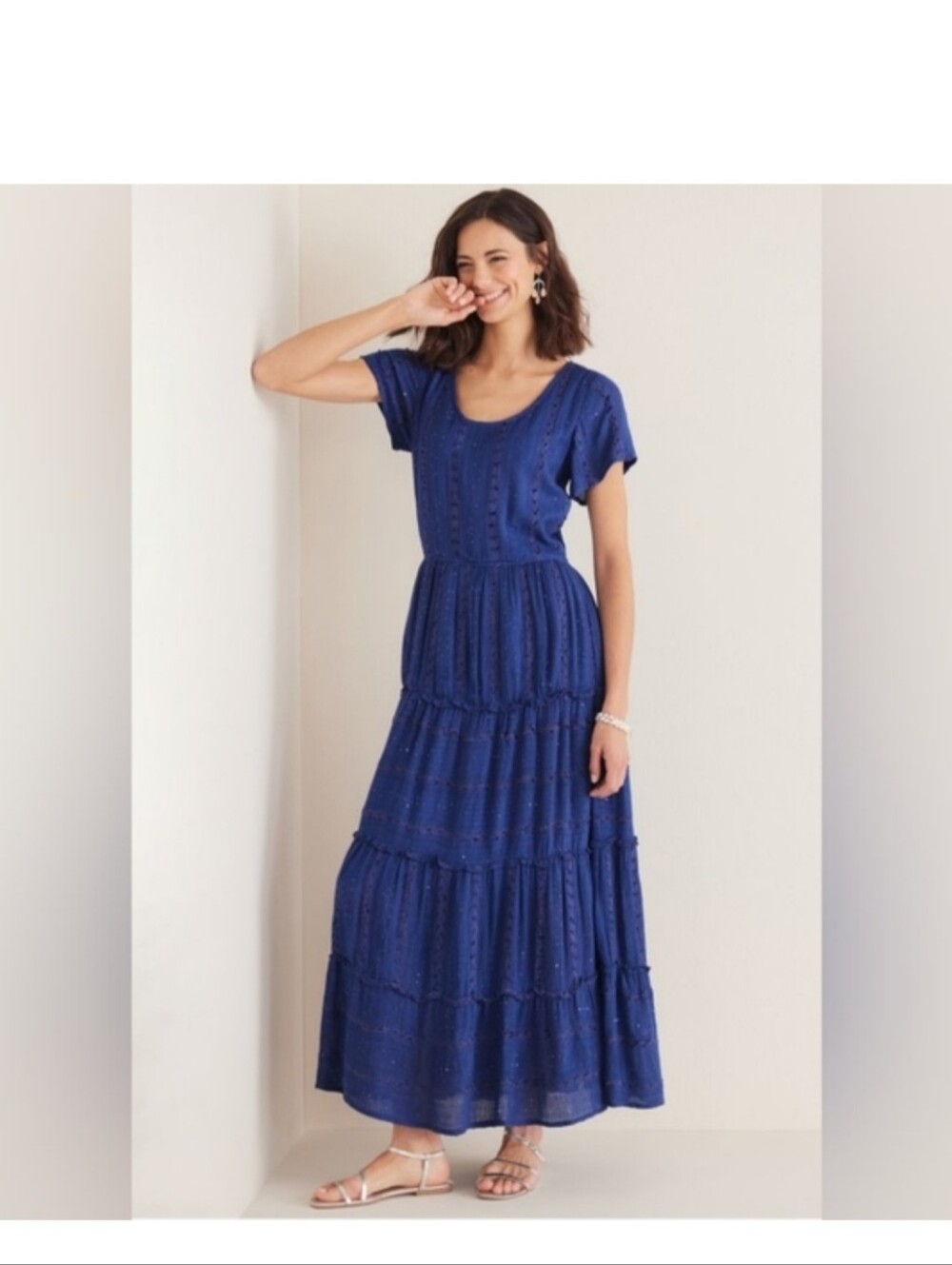 Blue Eyelet Tiered Maxi Dress - Women's